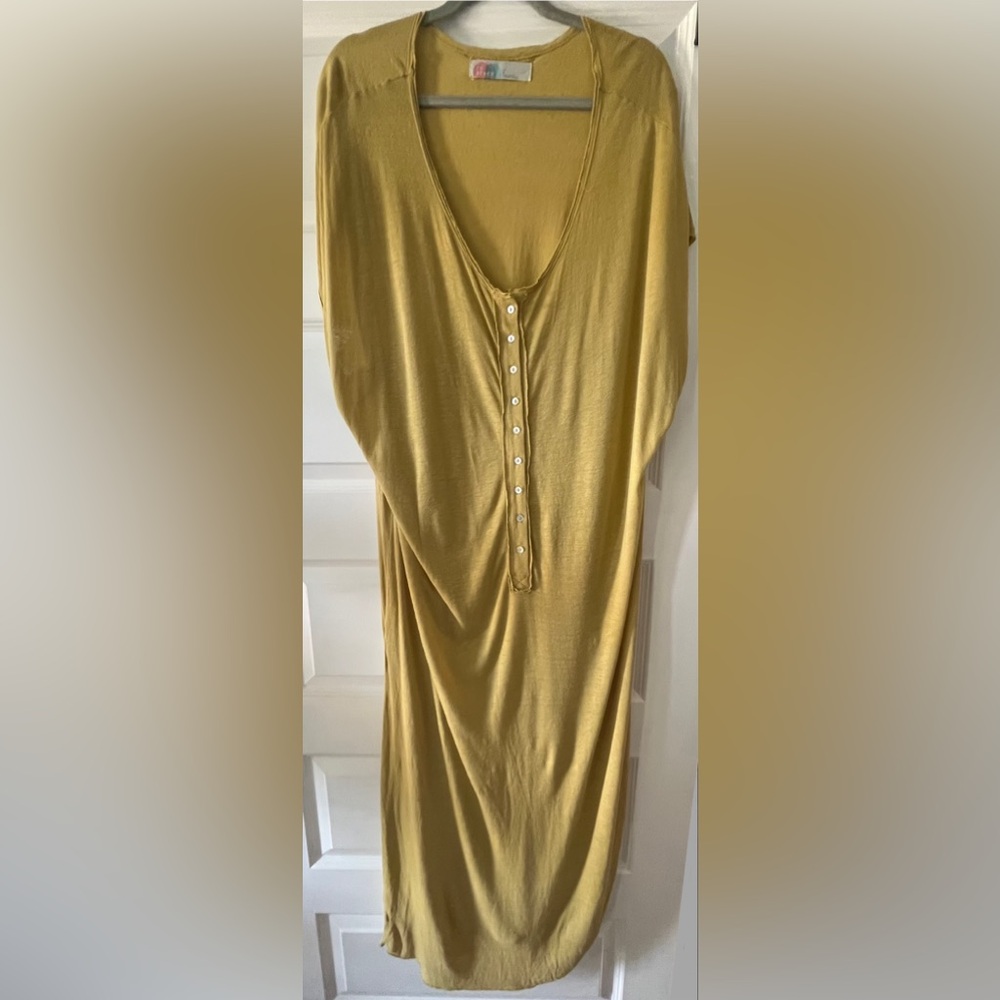 Free People Beach Chic Gold Maxi Dress with Button Detail